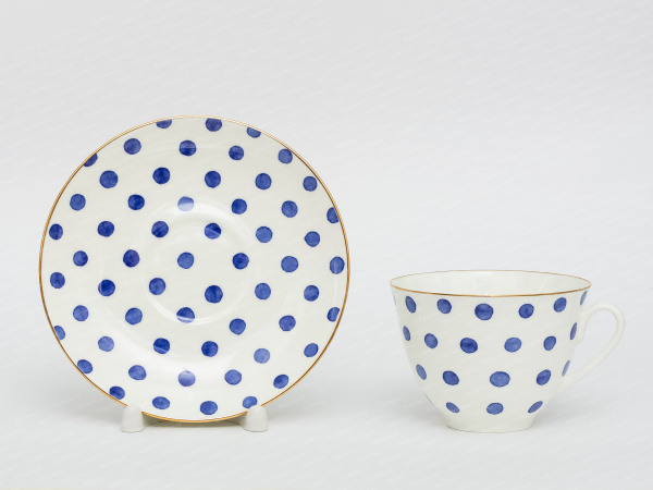 Чашка с блюдцем чайная форма Весенняя, рисунок Polka dot / Горошек