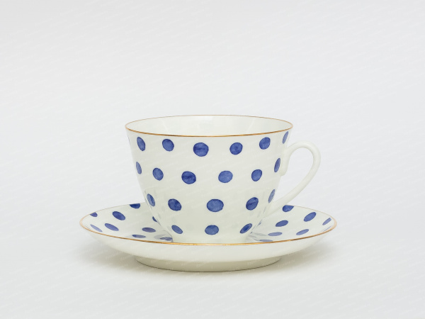 Чашка с блюдцем чайная форма Весенняя, рисунок Polka dot / Горошек