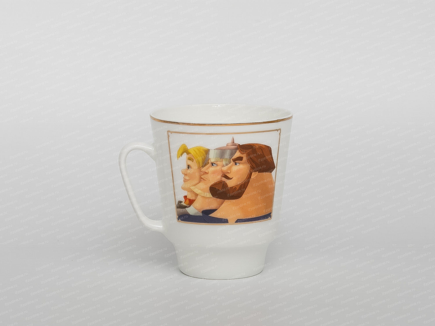 Чашка с блюдцем кофейная форма Майская, рисунок Три богатыря