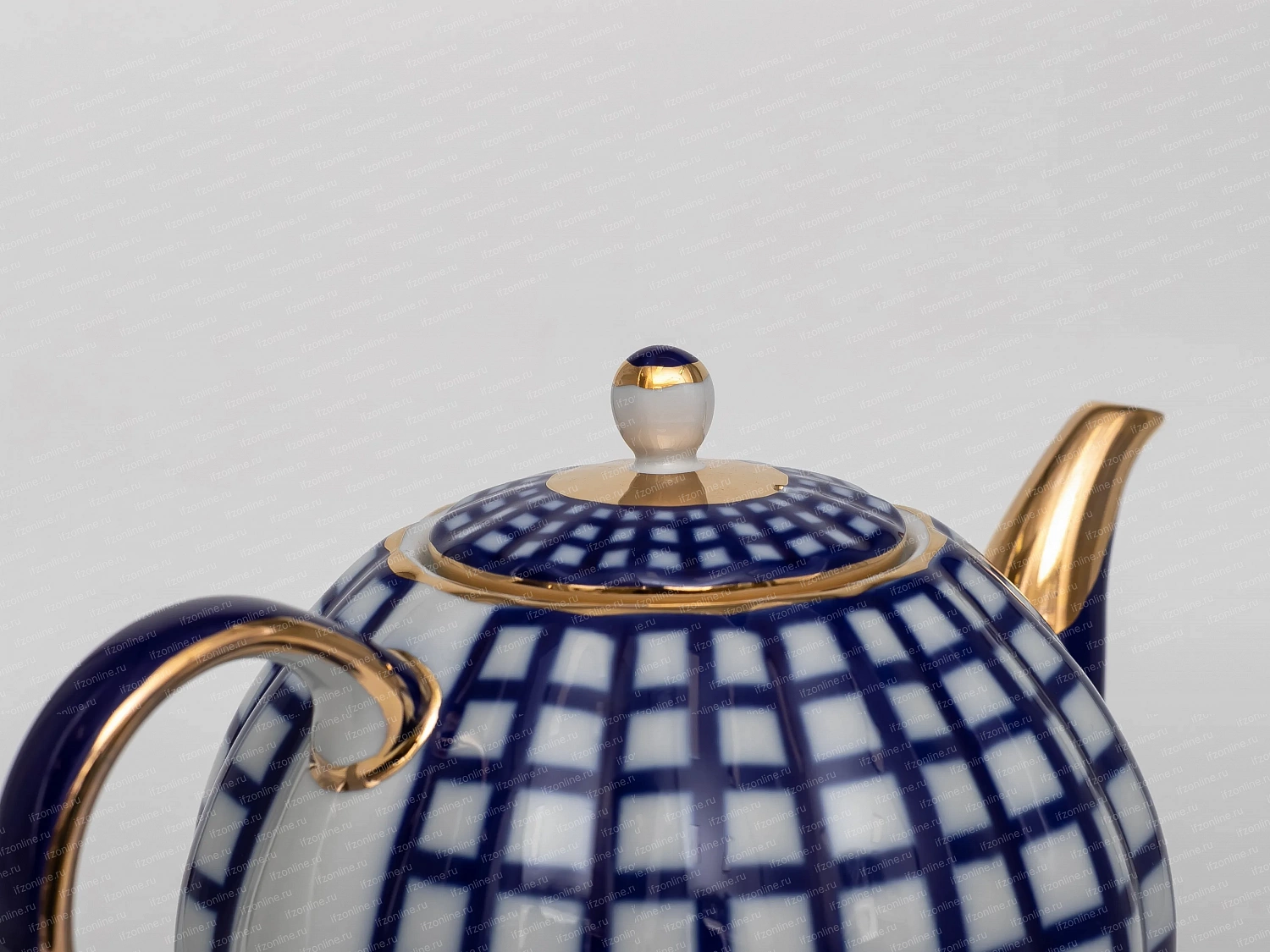 Чайник доливной форма Тюльпан, рисунок Кобальтовая клетка