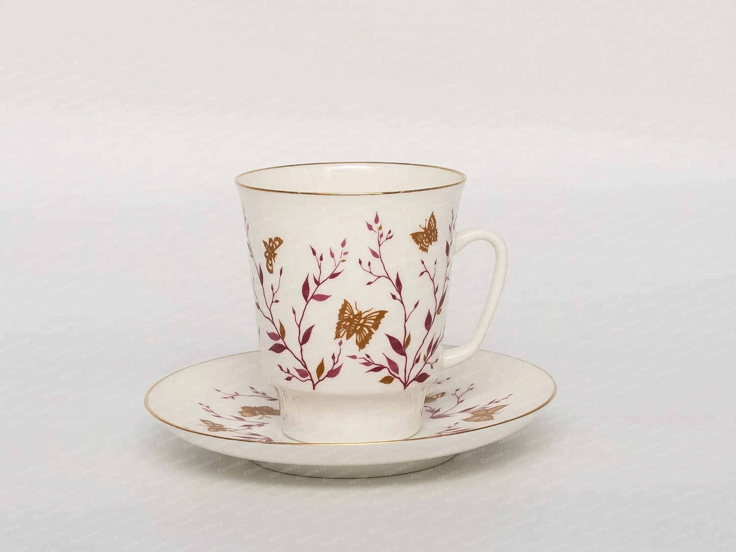 Чашка с блюдцем форма.майская,рисунок.Розовые веточки с отводкой