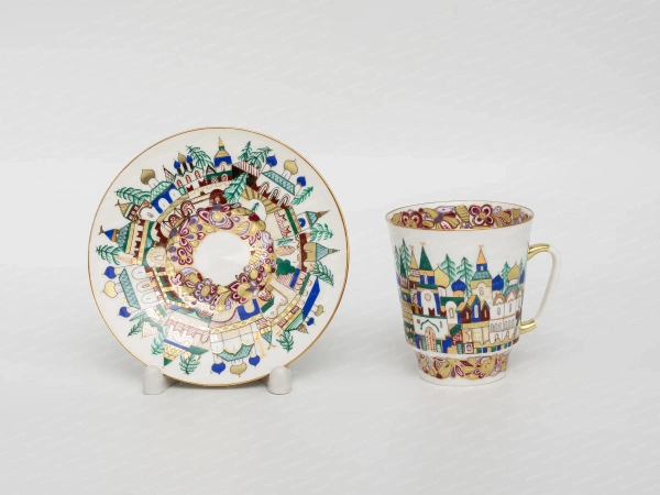 Чашка с блюдцем кофейная форма Майская, рисунок Старинная Россия