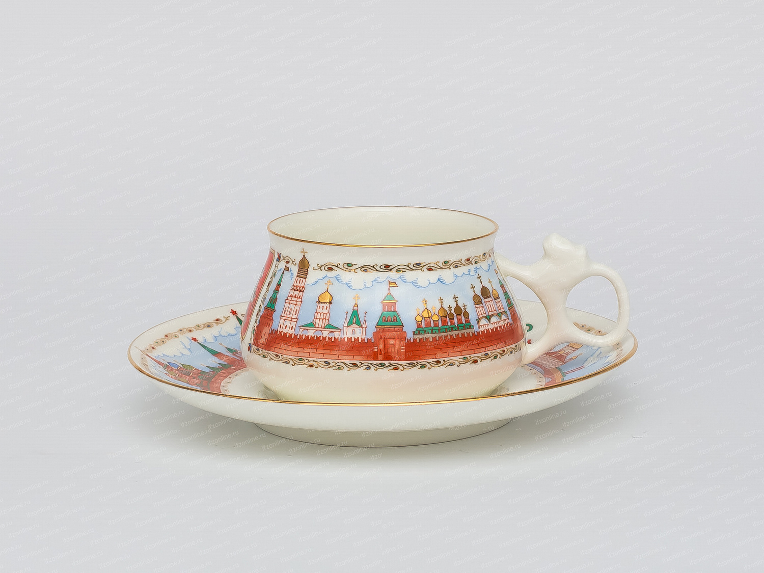 Чашка с блюдцем кофейная форма Билибина, рисунок Московский Кремль